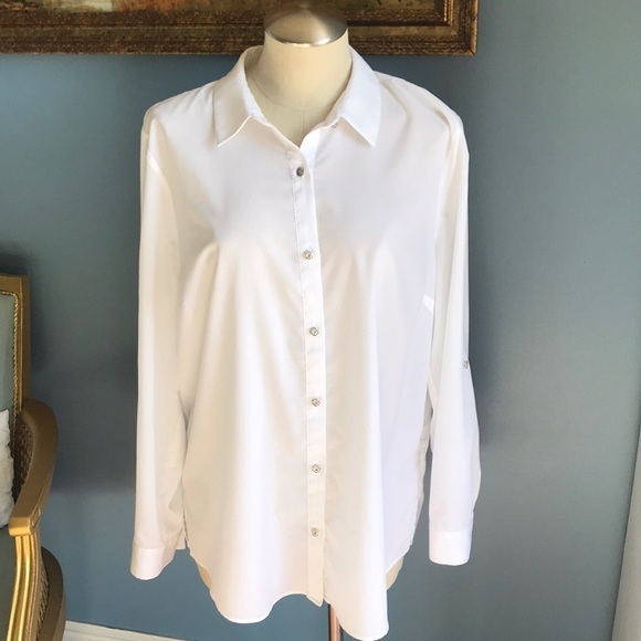 Jaclyn Smith white button down long sleeves basic shirt size L - Picture 1 of 11